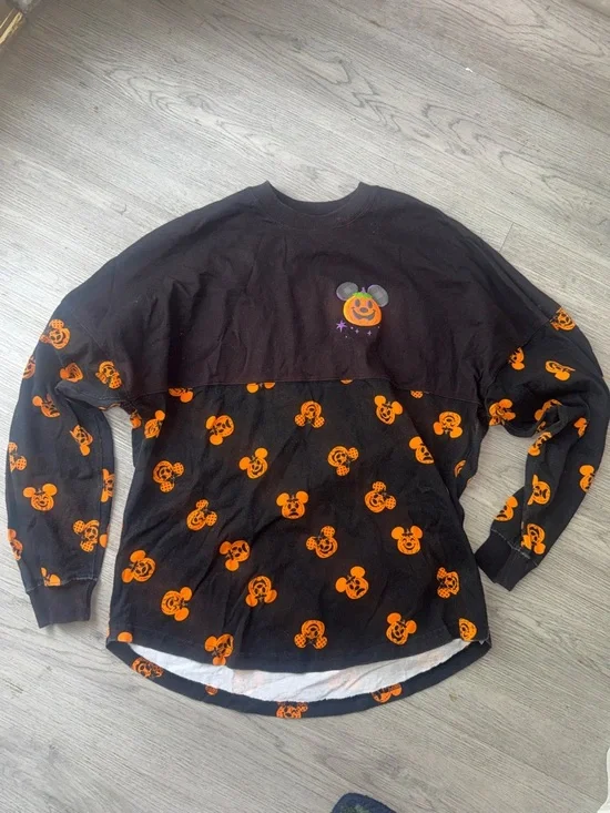 Disney Black & Orange Mickey Pumpkin Print Long Sleeve Top - Picture 2 of 8